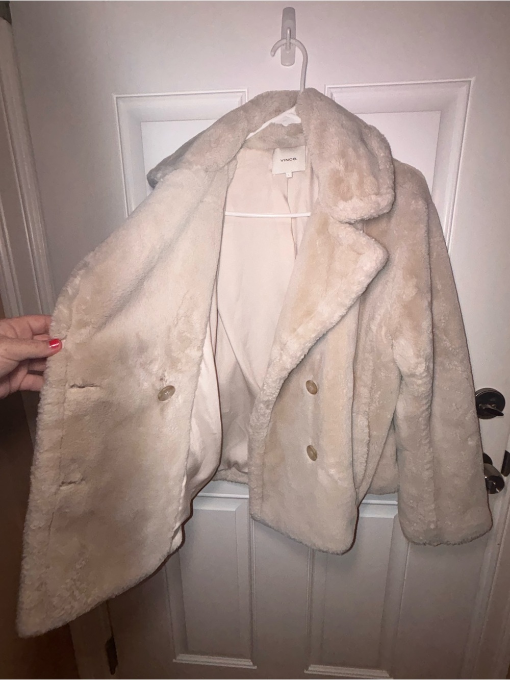 Vince Faux Fur Teddy Jacket Cream Double Breasted Machine Wash Cozy Luxe Large - Picture 6 of 10